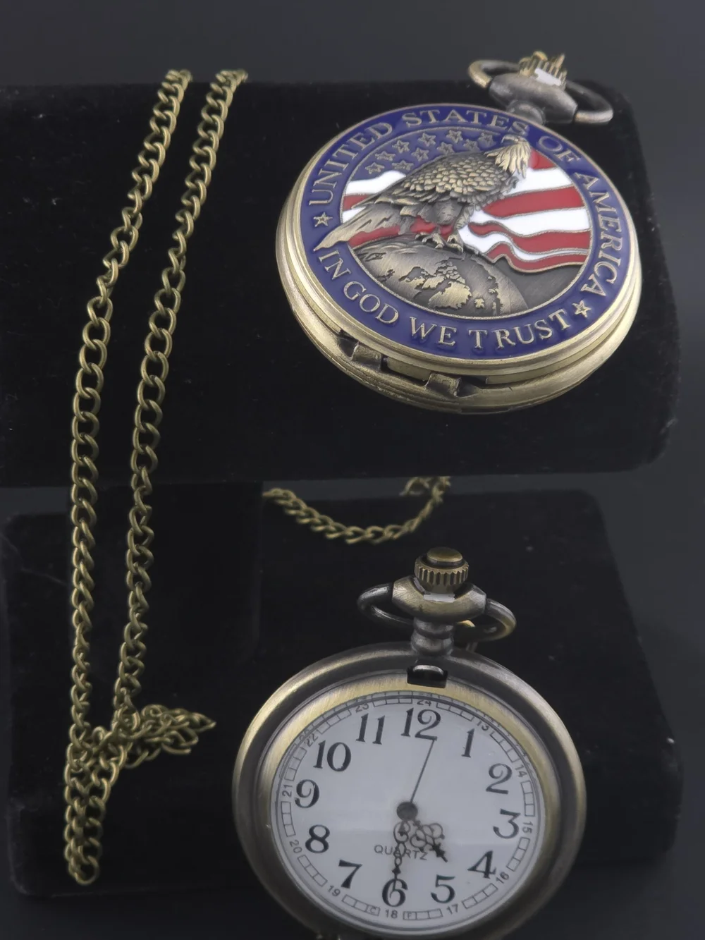 Patriotic Eagle Pocket Watch - Blue and Gold Finish
